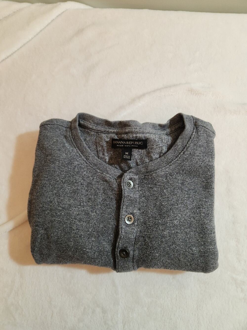 Banana Republic 100% Cotton Henley Shirt Mens XL Gray Long Sleeve Gorpcore Layer